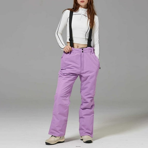HUAXUN-Snow Pants for Women - Waterproof Windproof Ski Pants with Adjustable Suspenders,Womens Snow Pants & Mens Winter Overalls for Skiing Snowboarding & Outdoor Activities(Light Purple,S)