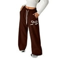 thumbnail image 1 of HUAXUN-Style B-Girls Bow Drawstring Baggy Sweatpants,Lightweight Straight Leg Athletic with Pockets Casual Sweatpants,Elastic Waist Playful Comfort Pants for School(Brown,6-7Years), 1 of 5