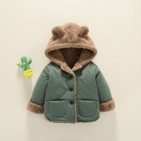 HUAXUN-Toddler Hooded Winter Jacket - Warm Outwear Coat for Baby Boys & Girls , Unisex Warm Hooded Outwear Coat(Dark Green,6-12Months)