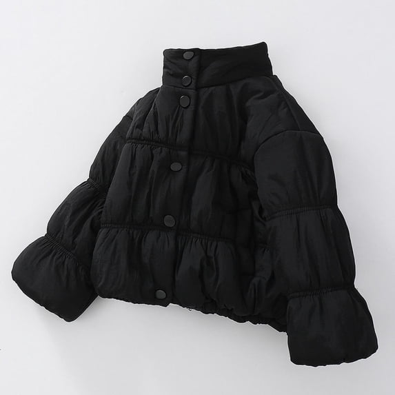 HUAXUN-Toddler Girls Puffer Jacket with Stand Collar, Thicken Windproof Short Winter Coat for & Kids,Girls' Outerwear Jackets & Coats(Black,18-24Months)
