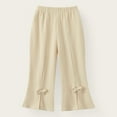 thumbnail image 1 of HUAXUN-Toddler Girls Ribbed Knit Flare Pants with Bow Detail - Stretchy Soft Casual Trousers for Baby Comfortable Playwear Everyday Outfits(Beige,3-4Years), 1 of 6