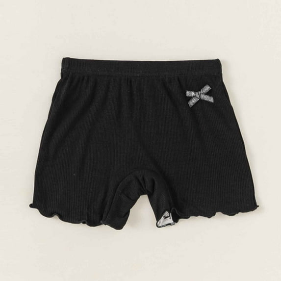 HUAXUN-Toddler Girls Ruffle Shorts with Bow | Soft Cotton Casual Sport Shorts for Baby & Kids | Cute Outfit for Summer Play, Photography | Elastic Waist Comfort(Black,3-4 Years)