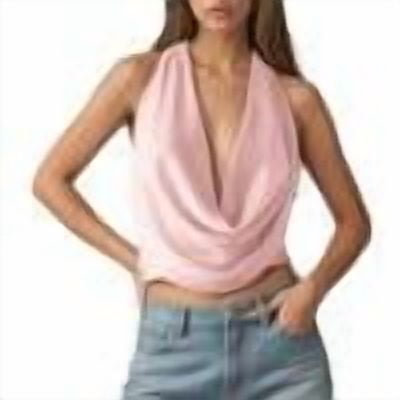 HUAXUN-Women Sequin Halter Cowl Neck Top Sleeveless Open Back Deep V Neck Sparkly Glitter Crop Top- Crisscross Strap Camisole with Adjustable Tie, Sparkling Party & Casual Blouse(Pink,M）