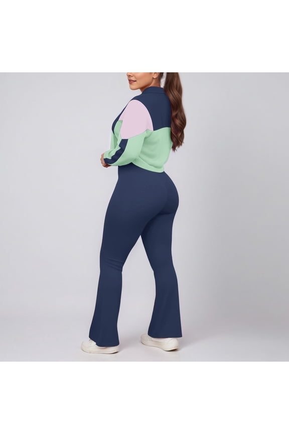 -Women Two Piece Outfits Workout Sets Women's Color Block Zip Up Tracksuit - Matching Jacket & Slim Fit Pants Set for Running, Yoga & Casual Wear(Green,S)