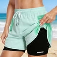 thumbnail image 1 of HUAXUN Women's Athletic Running Shorts 2 in 1 Gym Running Shorts Drawstring Elastic Compression Liner Workout Athletic Shorts Breathable(Green,S), 1 of 8