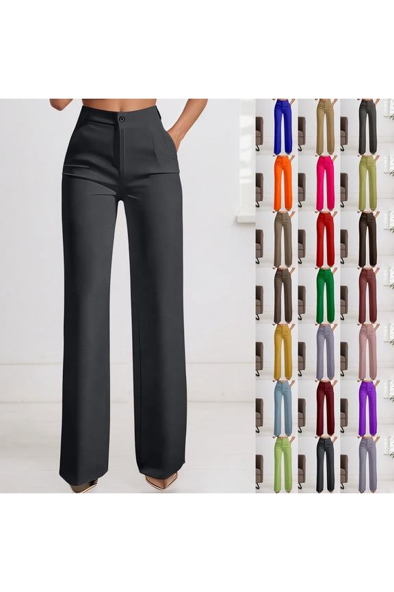 Women’s High Waisted Straight Leg Pants, Tailored Dress Trousers with Pockets, Flowy Casual Bottoms, Formal Style Slacks, S-3XL (Gold,XL)