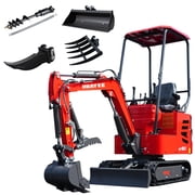 HUAYEE 1.2 Ton Mini Excavator with Ripper, Rake, 31.5in Bucket & Auger, HY12C Small Digger with 13.5 HP EPA Gasoline Engine, Hydraulic Thumb Clamp, In-stock in the US