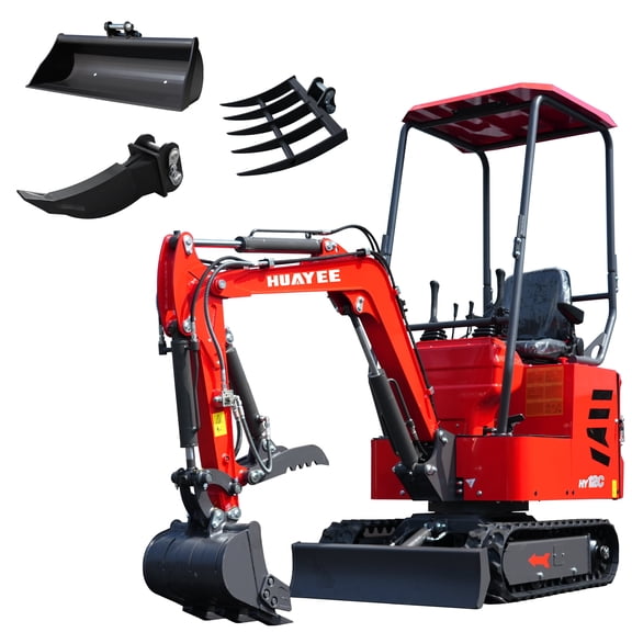HUAYEE 1.2 Ton Mini Excavator with Ripper, Rake, 31.5in Bucket, HY12C Small Digger with 13.5 HP EPA Gasoline Engine, Hydraulic Thumb Clamp, In-stock in the US