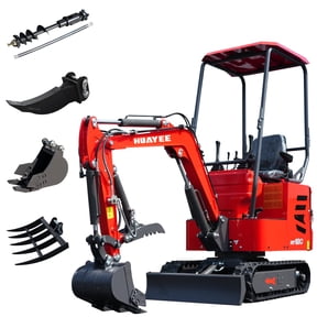 HUAYEE 1.2 Ton Mini Excavator with Ripper, Rake, 7.87in Bucket & Auger, HY12C Small Digger with 13.5 HP EPA Gasoline Engine, Hydraulic Thumb Clamp, In-stock in the US