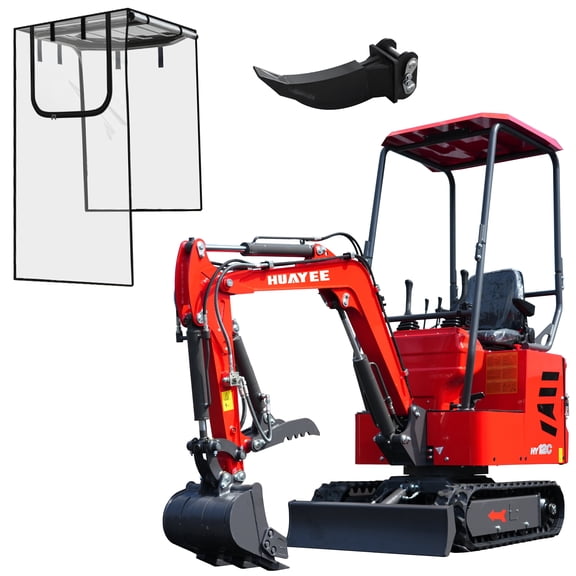 HUAYEE Mini Excavator HY12C 1.2 Ton with Ripper, Cover, 13.5 HP EPA Gasoline Engine, Hydraulic Thumb Clamp