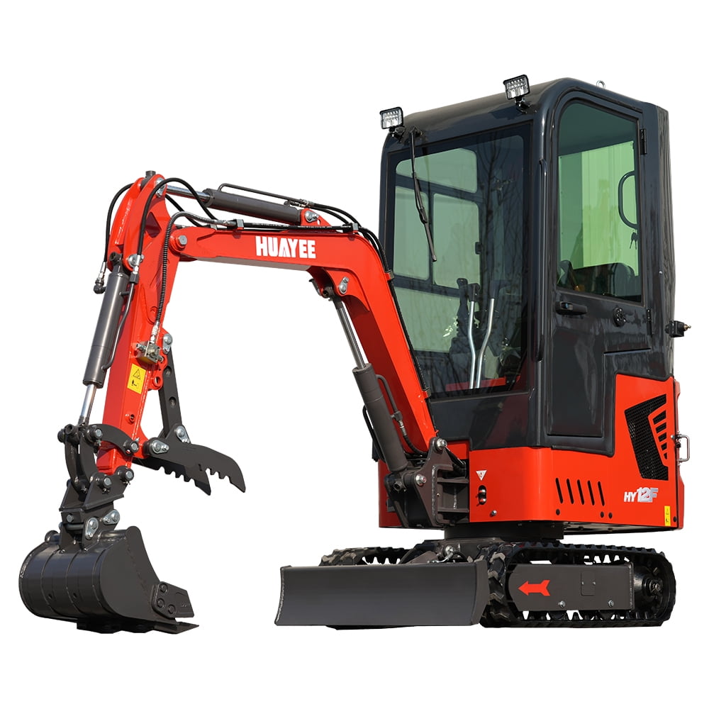 HUAYEE 1.4 Ton Cab Version Mini Excavator - HY12F, with 13.5 HP B&S Gasoline Engine, Swing Function, Pilot Control System, Thumb Clamps, Quick Link Device, Hydraulic Cooler, New in stock in USA.