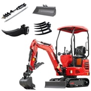HUAYEE 1.4 Ton Mini Excavator with 31.5in Straight Edge Bucket, Auger, Ripper, Landscape Rake, HY14C Small Digger with 13.5 HP Engine, Side Swing, Hydraulic Thumb, In-stock in the US