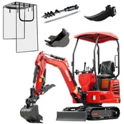 HUAYEE 1.4 Ton Mini Excavator with 8in Digging Bucket, Auger, Ripper, Cover, HY14C Small Digger with 13.5 HP Engine, Side Swing, Hydraulic Thumb, In-stock in the US