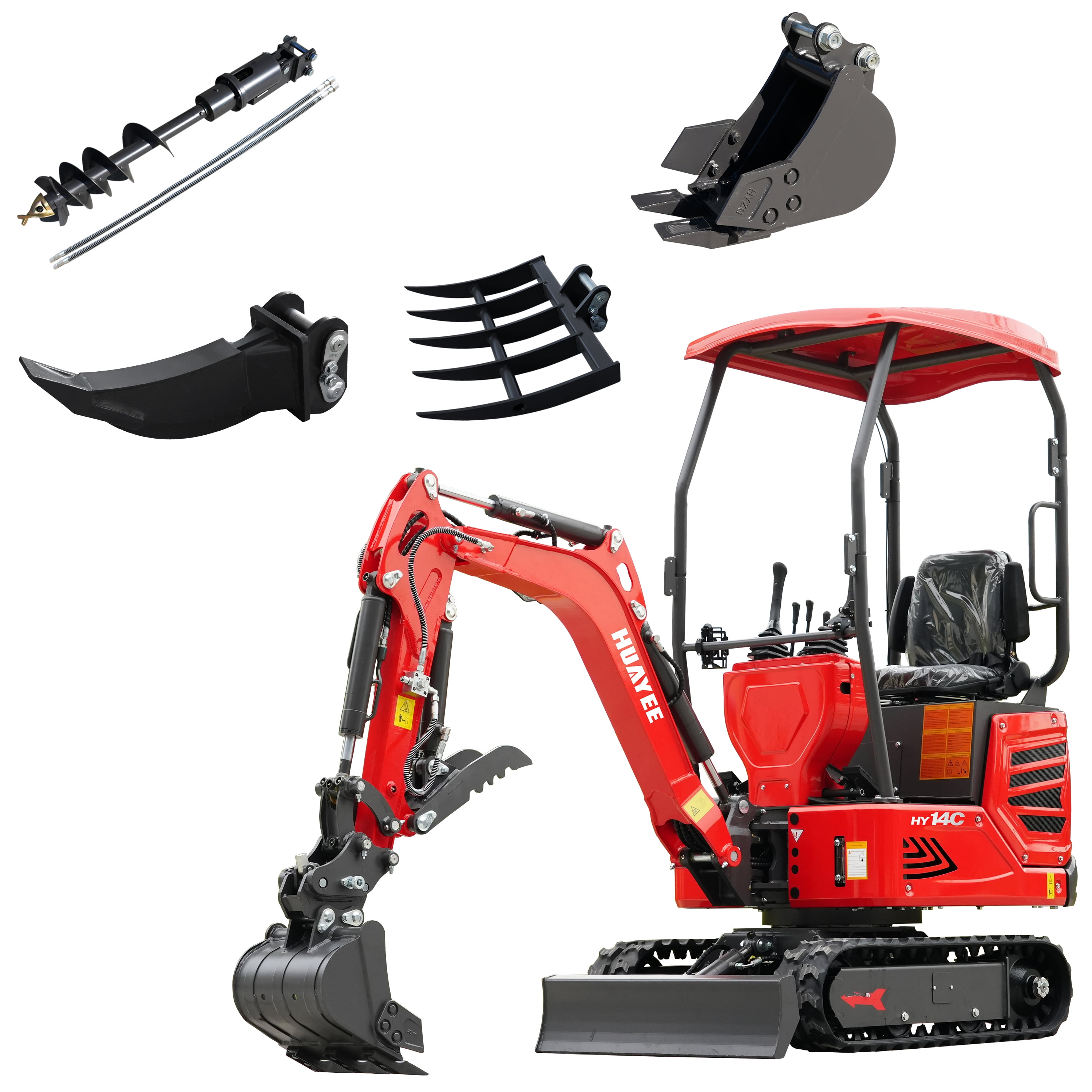 HUAYEE 1.4 Ton Mini Excavator with 8in Digging Bucket, Auger, Ripper ...