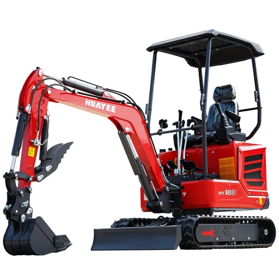 HUAYEE 1.8 Ton Mini Excavator - HY18B, with 14HP Kubota Diesel Engine, Swing Function, Pilot Control System, Hydraulic thumb clamp, Semi-automatic Quick change, Cup Cell Phone Holder