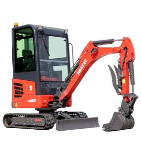 HUAYEE 2 Ton Cab Mini Excavator - HY20C, with 16HP Kubota Diesel Engine, Swing Function, Pilot Control System, Hydraulic thumb clamp, Semi-automatic Quick Change