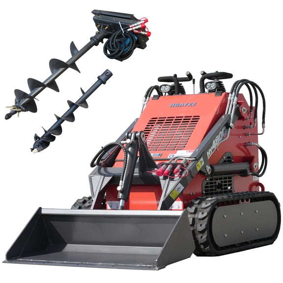 HUAYEE HY480C Mini Skid Steer Loader 23HP V-Twin Gas Engine - Tracked, Stand-On, Triple Pump Triple Valve - w/ Australian Auger (200mm & 300mm Bits) & Delivery/Unloading Included