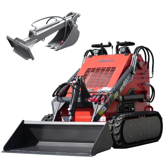 HUAYEE HY480C Mini Skid Steer Loader 23HP V-Twin Gas Engine - Tracked, Stand-On, Triple Pump Triple Valve - w/ Fronthoe Bucket Attachment & Delivery/Unloading Included