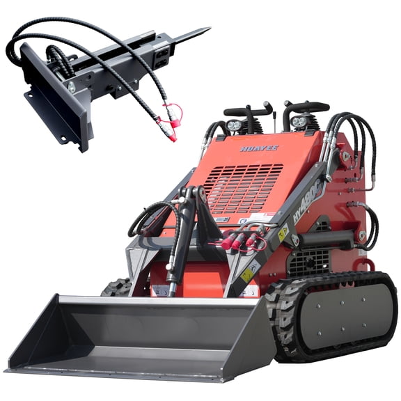 HUAYEE HY480C Mini Skid Steer Loader 23HP V-Twin Gas Engine - Tracked, Stand-On, Triple Pump Triple Valve - w/ Hydraulic Breaker & Delivery/Unloading Included