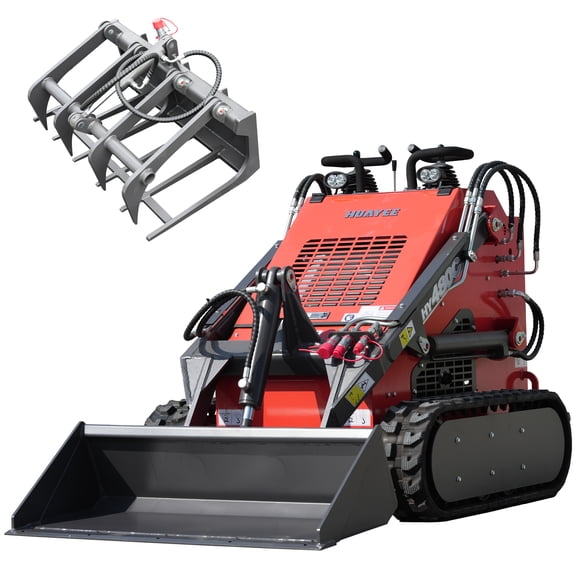 HUAYEE HY480C Mini Skid Steer Loader 23HP V-Twin Gas Engine - Tracked, Stand-On, Triple Pump Triple Valve - w/ Log Grapple & Delivery/Unloading Included