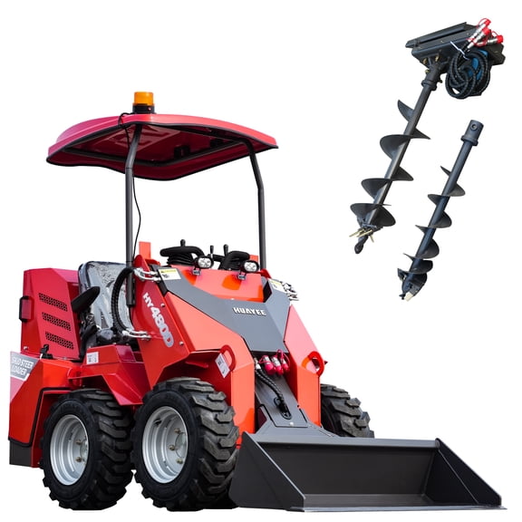 HUAYEE HY480D Mini Skid Steer Loader 23HP V-Twin Gas Engine - Wheeled, Sit-Down, Triple Pump Triple Valve - w/ Australian Auger (200mm & 300mm Bits) & Delivery/Unloading Included