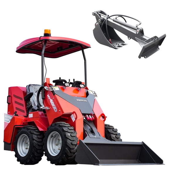 HUAYEE HY480D Mini Skid Steer Loader 23HP V-Twin Gas Engine - Wheeled, Sit-Down, Triple Pump Triple Valve - w/ Fronthoe Bucket Attachment & Delivery/Unloading Included