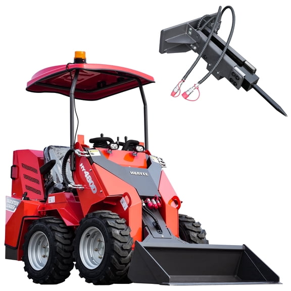 HUAYEE HY480D Mini Skid Steer Loader 23HP V-Twin Gas Engine - Wheeled, Sit-Down, Triple Pump Triple Valve - w/ Hydraulic Breaker & Delivery/Unloading Included