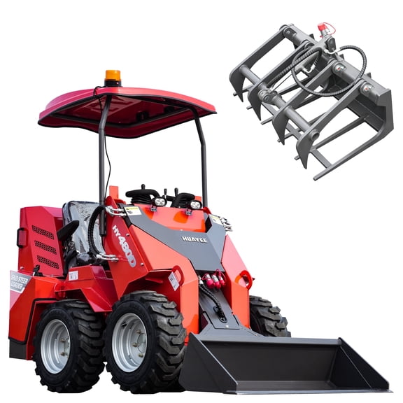 HUAYEE HY480D Mini Skid Steer Loader 23HP V-Twin Gas Engine - Wheeled, Sit-Down, Triple Pump Triple Valve - w/ Log Grapple & Delivery/Unloading Included