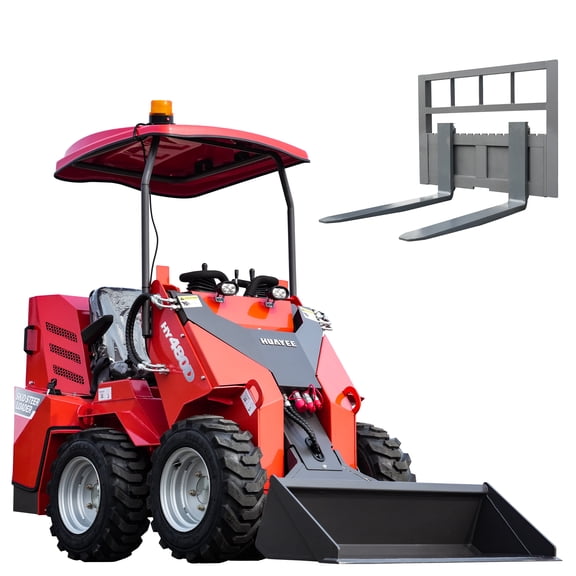 HUAYEE HY480D Mini Skid Steer Loader 23HP V-Twin Gas Engine - Wheeled, Sit-Down, Triple Pump Triple Valve - w/ Pallet Forks & Delivery/Unloading Included
