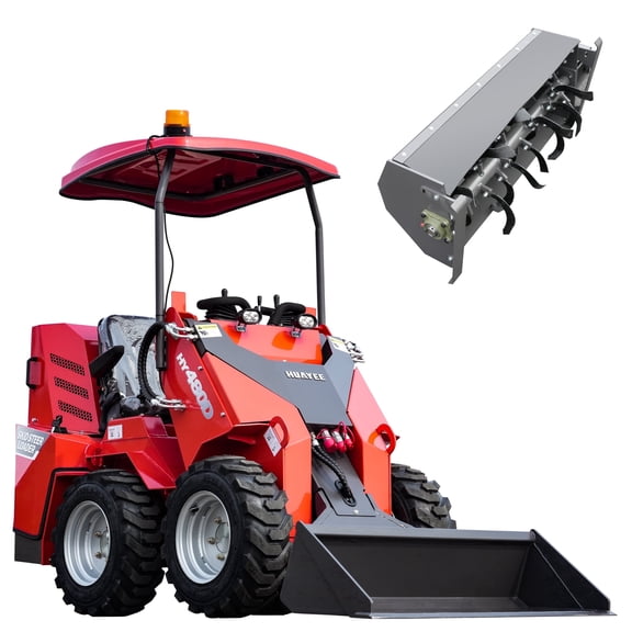 HUAYEE HY480D Mini Skid Steer Loader 23HP V-Twin Gas Engine - Wheeled, Sit-Down, Triple Pump Triple Valve - w/ Tiller Attachment & Delivery/Unloading Included