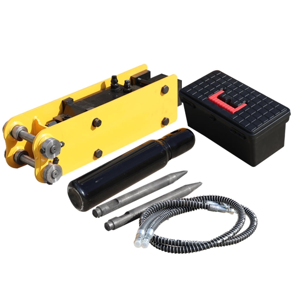 HUAYEE Mini Excavator Hydraulic Breaker with Pins, Hydraulic Hoses & Chisels Heavy-Duty Attachment for Digger. USA Stock, 90MM/3.54in Span, 25MM/0.98in Hole Diameter, 90MM/3.54in Central Wheelbase