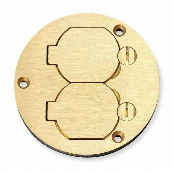 Hubbell Wiring Device-Kellems 1-Gang Cover, Round, Duplex Flaps, Brass