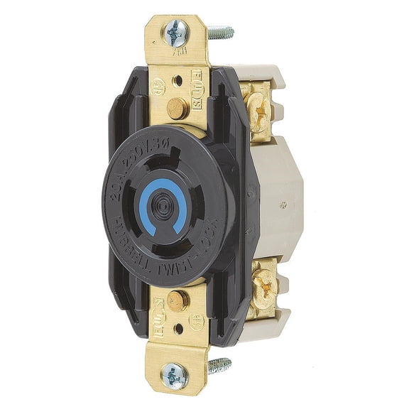 Black Locking Receptacle, 20 Amps, 250VAC Voltage, NEMA Configuration: L15-20R
