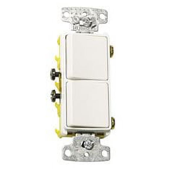 HUBBELL WIRING RCD101W 15 Amp Rocker Single-Pole Combo 2X Switch, White