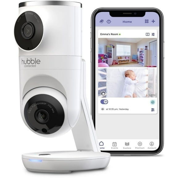 Hubble Connected Nursery Pal 1080p Video Baby Monitor with AI Motion Tracking, Wi-Fi, and LED Display, White