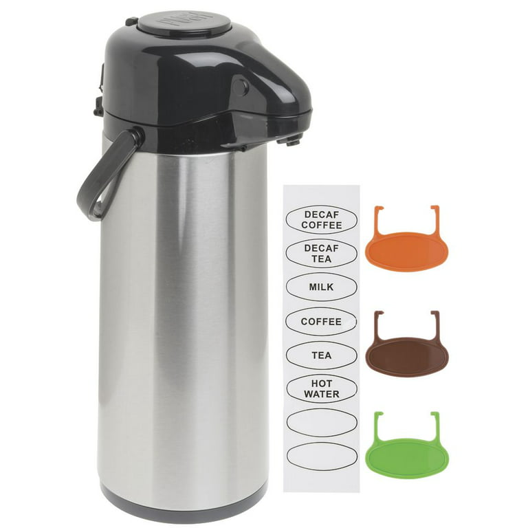 HUBERT Airpot Coffee Dispenser with Pump Lid 2 1/2 L Stainless Steel  Glass-Lined