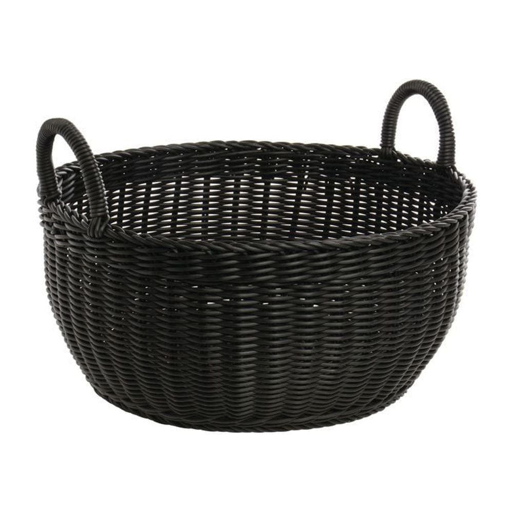 HUBERT Basket with Handles Round Black Plastic- 17" Dia x 8" H