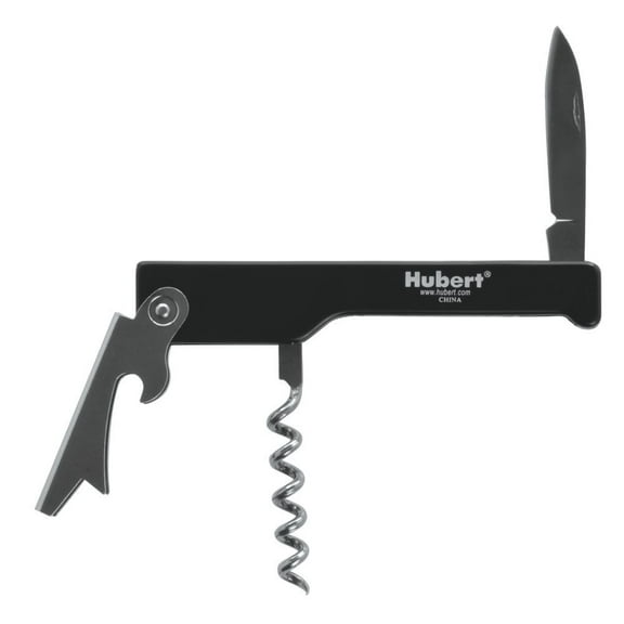 HUBERT Corkscrew, Knife and Bottle Opener Black Plastic and Stainless Steel - 4 3/8"L
