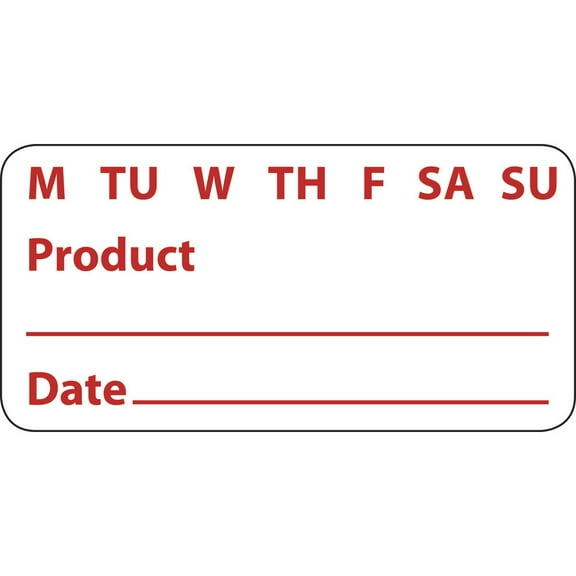 HUBERT Day of The Week Label White with Red Imprint, Removable Adhesive - 2"L x 1"H