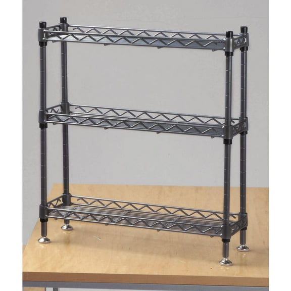 HUBERT Display Rack with 3 Shelves Merchandising Display Fixture Grey Steel - 18" L x 6" D x 18 1/2" H
