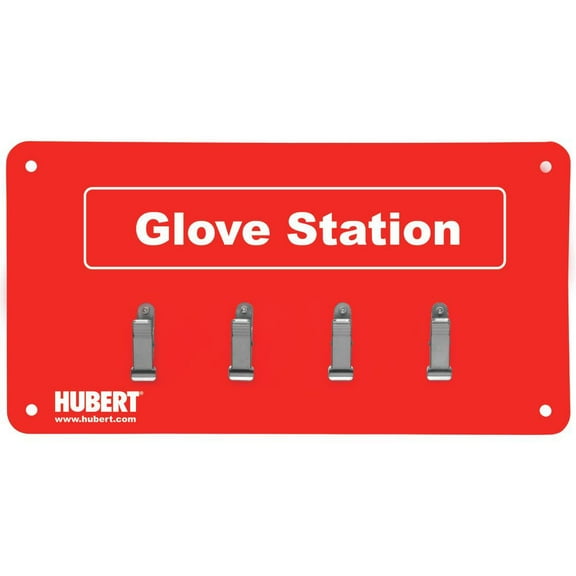HUBERT Glove Station Organizer 4 Clip Red Plastic - 14" W x 6" H