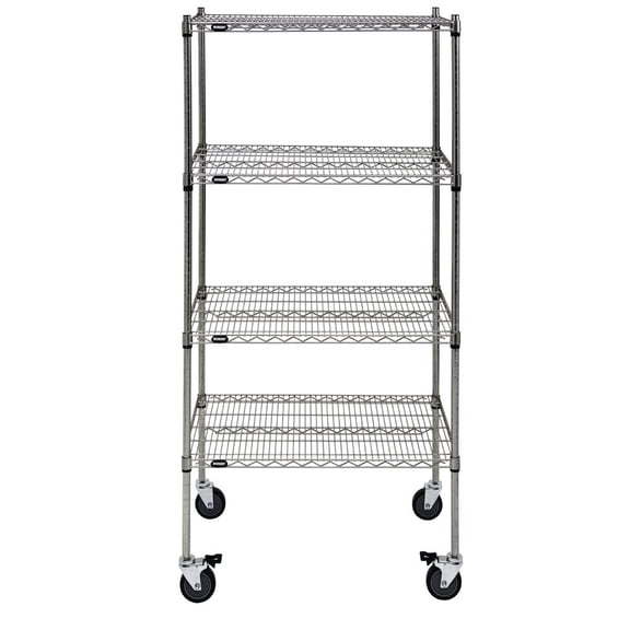 HUBERT Mobile Shelving Unit with 4 Shelves Silver Metal - 36" L x 24" W x 80" H