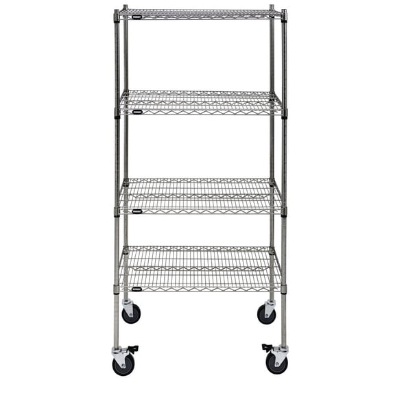 HUBERT® Mobile Shelving Unit with 4 Shelves Silver Metal - 36" L x 24" W x 80" H