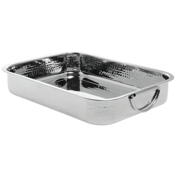 HUBERT Roasting Pan with Stainless Steel Hammered Finish- 15 3/4"L x 10 13/16"W x 2 9/16"H