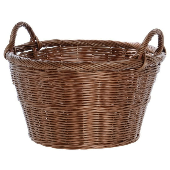 HUBERT Round Storage Basket with Handles, Dark Beige - 18"Dia x 10"H