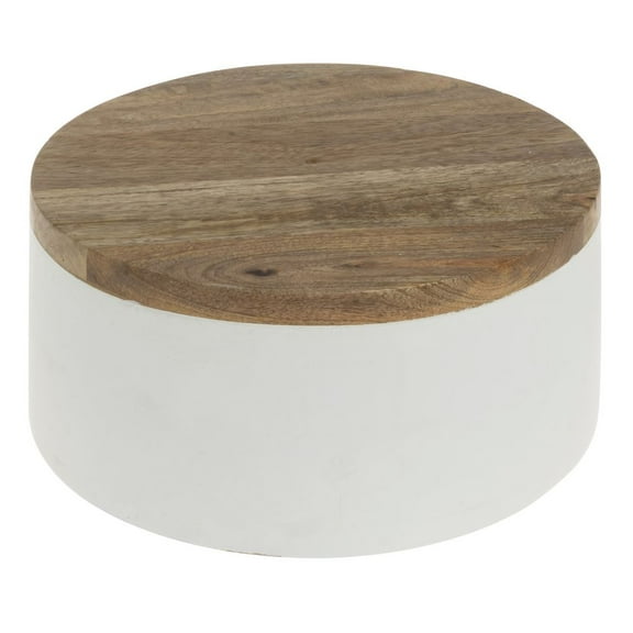 HUBERT Round White Mango Wood Riser - 12"Dia x 5"H