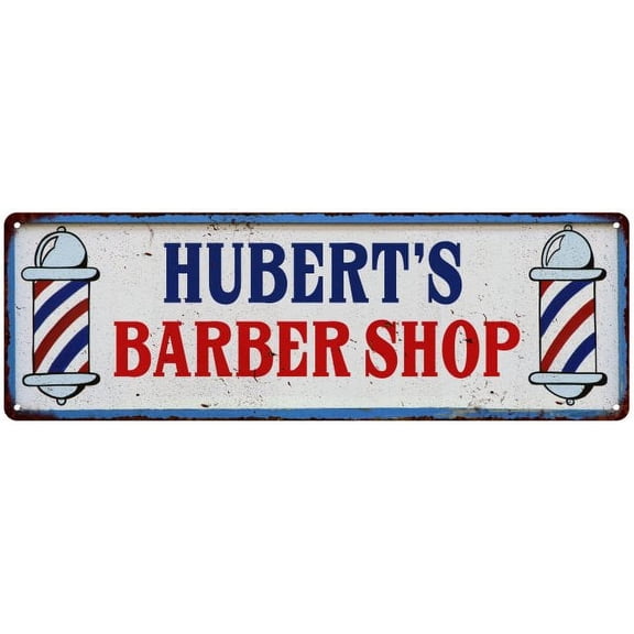 HUBERT'S Barber Shop Hair Salon Gift Metal Sign Retro 6x18 206180031216