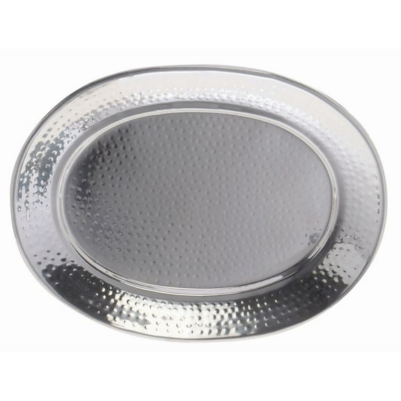 HUBERT Serving Tray with Hammered Stainless Steel Finish Oval - 13" L x 9" W x 1" H