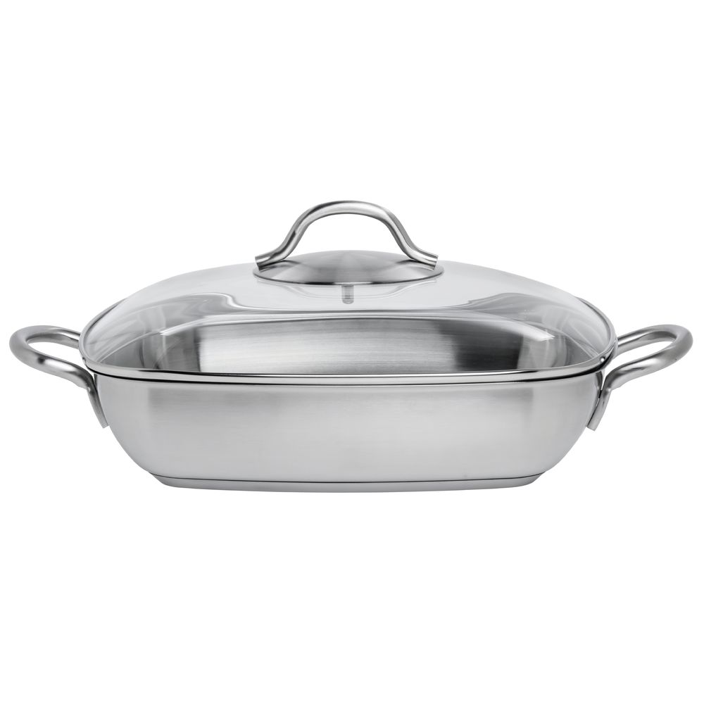 HUBERT Single-Ply Square Satin Stainless Steel Pan with Glass Lid - 11"L x 11"W x 2 2/5"H - image 1 of 7