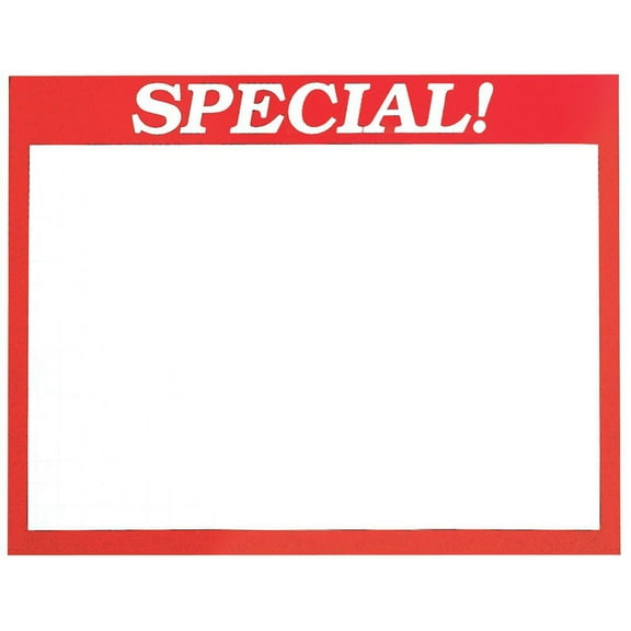 HUBERT"Special" Grid Sign Cards White with Red Border - 5 1/2"L x 3 1/2"H